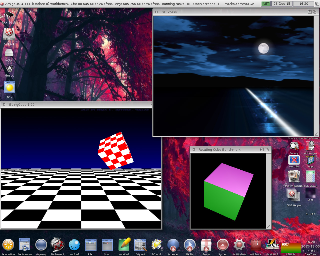 BoingCube, GLExcess and Rotating Cube Benchmark on AmigaOS 4.1 FE
